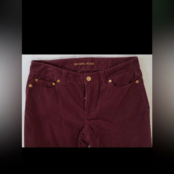 Michael Kors Skinny Super Soft Corduroys in Merlot with Gold Hardware Size 10 - Picture 7 of 16